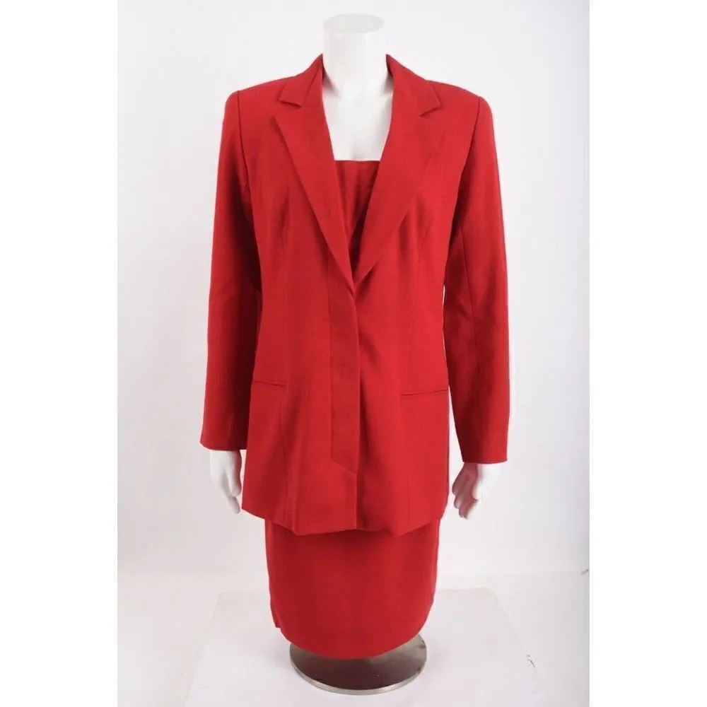 Jennifer Jane Womens Red Skirt Suit Set Blazer Jacket US 8